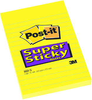 3M POST IT ΑΥΤΟΚΟΛΛΗΤΑ ΧΑΡΤΑΚΙΑ 660 S SUPER STICKY ΡΙΓΕ 10,2x15,2cm ΚΙΤΡΙΝΑ 90φ