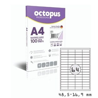 OCTOPUS PROFESSIONAL UNIVERZAL ΕΤΙΚΕΤΕΣ ΓΙΑ ΕΚΤΥΠΩΣΗ ΛΕΥΚΕΣ ΑΥΤΟΚΟΛΛΗΤΕΣ 48,5x16,9cm 100φ