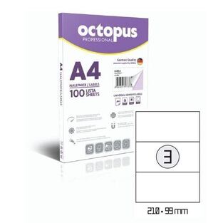 OCTOPUS PROFESSIONAL UNIVERZAL ΕΤΙΚΕΤΕΣ ΓΙΑ ΕΚΤΥΠΩΣΗ ΛΕΥΚΕΣ ΑΥΤΟΚΟΛΛΗΤΕΣ 21x9,9cm 100φ