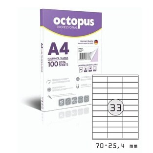 OCTOPUS PROFESSIONAL UNIVERZAL ΕΤΙΚΕΤΕΣ ΓΙΑ ΕΚΤΥΠΩΣΗ ΛΕΥΚΕΣ ΑΥΤΟΚΟΛΛΗΤΕΣ 7x2,54cm 100φ