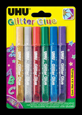 UHU ΚΟΛΛΑ GLITTER GLUE SHINY 6τεμ ΤΩΝ 10ml 39086