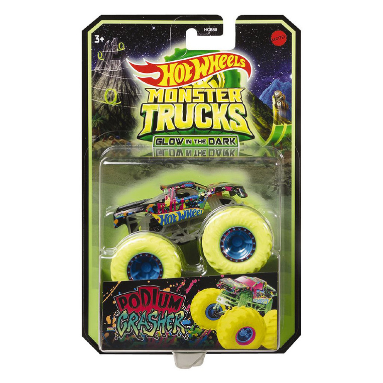 MATTEL HOT WHEELS MONSTER TRUCKS GLOW IN THE DARK HCB50 PODIUM CRASHER