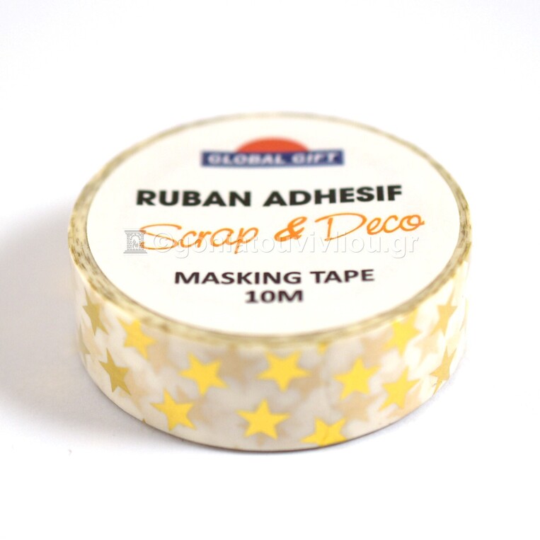 GLOBAL GIFT MASKING TAPE (WASHI TAPE) ΑΥΤΟΚΟΛΛΗΤΗ ΤΑΙΝΙΑ ΧΕΙΡΟΤΕΧΝΙΑΣ 10m ΧΡΥΣΑ ΑΣΤΕΡΙΑ 980339