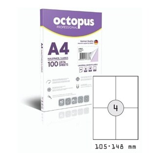 OCTOPUS PROFESSIONAL UNIVERZAL ΕΤΙΚΕΤΕΣ ΓΙΑ ΕΚΤΥΠΩΣΗ ΛΕΥΚΕΣ ΑΥΤΟΚΟΛΛΗΤΕΣ 10,5x14,8cm 100φ