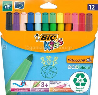 BIC KIDS ΜΑΡΚΑΔΟΡΟΙ ΧΟΝΤΡΟΙ VISACOLOR XL ECO 12 ΧΡΩΜΑΤΑ