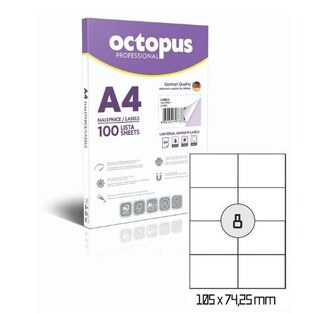 OCTOPUS PROFESSIONAL UNIVERZAL ΕΤΙΚΕΤΕΣ ΓΙΑ ΕΚΤΥΠΩΣΗ ΛΕΥΚΕΣ ΑΥΤΟΚΟΛΛΗΤΕΣ 10,5x7,425cm 100φ