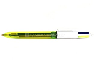 BIC ΣΤΥΛΟ ΜΕ ΤΕΣΣΕΡΑ (4) ΧΡΩΜΑΤΑ 4 COLOURS FLUO ΔΙΑΦΑΝΕΣ ΚΙΤΡΙΝΟ 1.0mm