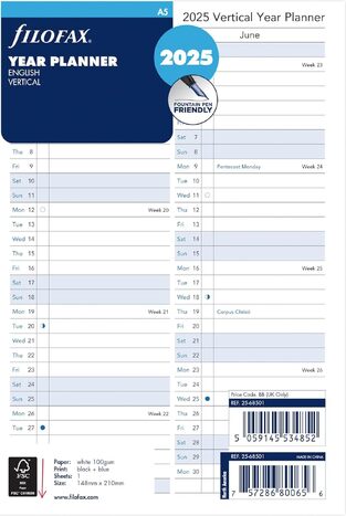 2025 ΗΜΕΡΟΛΟΓΙΟ FILOFAX VERTICAL A5 (14,8x21cm) ΑΝΤΑΛΛΑΚΤΙΚΟ ΠΛΑΝΟ ΧΡΟΝΟΥ (ΑΓΓΛΙΚΑ) 2568501