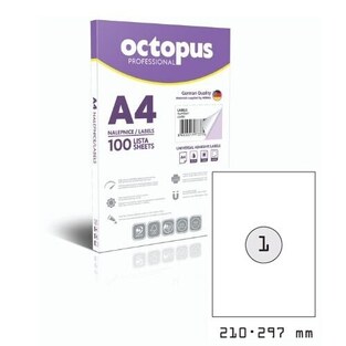 OCTOPUS PROFESSIONAL UNIVERZAL ΕΤΙΚΕΤΕΣ ΓΙΑ ΕΚΤΥΠΩΣΗ ΛΕΥΚΕΣ ΑΥΤΟΚΟΛΛΗΤΕΣ A4 21x29,7cm 100φ