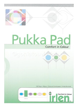 PUKKA PAD COMFORT IN COLOUR ΜΠΛΟΚ ΓΡΑΦΗΣ Α4 (21x29,7cm) ΡΙΓΕ ΠΡΑΣΙΝΟ ΑΠΑΛΟ ΜΕ ΤΡΥΠΕΣ ΚΑΙ ΠΕΡΙΘΩΡΙΟ IRLREF50GREEN