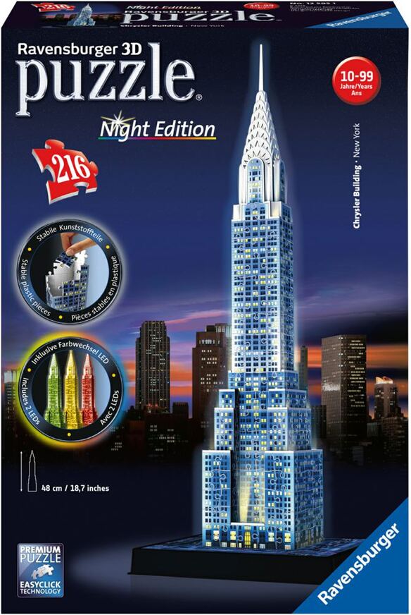 RAVENSBURGER 3D (ΤΡΙΣΔΙΑΣΤΑΤΟ) ΠΑΖΛ 216 ΤΕΜΑΧΙΩΝ CHRYSLER BUILDING ΝΥΧΤΕΡΙΝΗ ΕΚΔΟΣΗ (ΠΕΡIΕΧΕΙ ΛΑΜΠΑ LED)125951