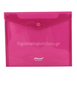 REXEL ΦΑΚΕΛΟΣ ΜΕ ΚΟΥΜΠΙ 22x17,8cm ΓΙΑ ΧΑΡΤΙΑ A5 (14,8x21cm) ΔΙΑΦΑΝΗΣ ΦΟΥΞΙΑ 2100420